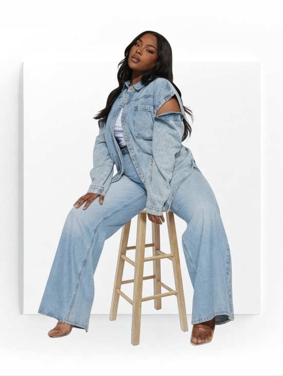 None Jackets & Blazers - Casually Slit Denim Shirt/Jacket ▪︎ Light Wash ▪︎ XXL